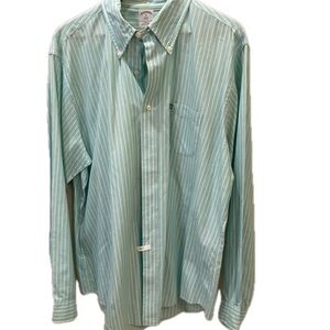 Brooks Brothers classic button down shirt. Aqua with white stripe. Size XL.